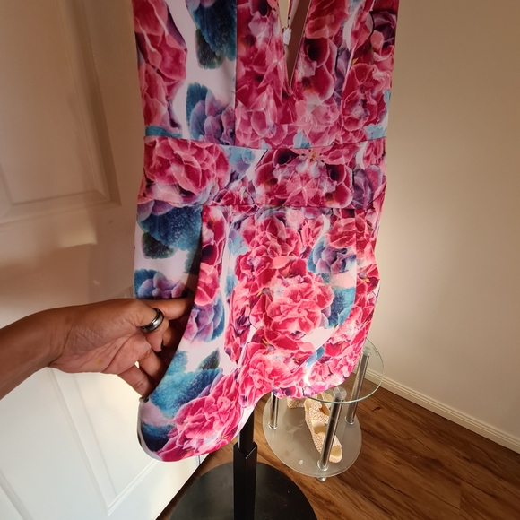 KNIGHT ANGEL 6 Pink Floral V Neck Sleeveless with Pockets Maxi Midi Romper Dress - Picture 3 of 16